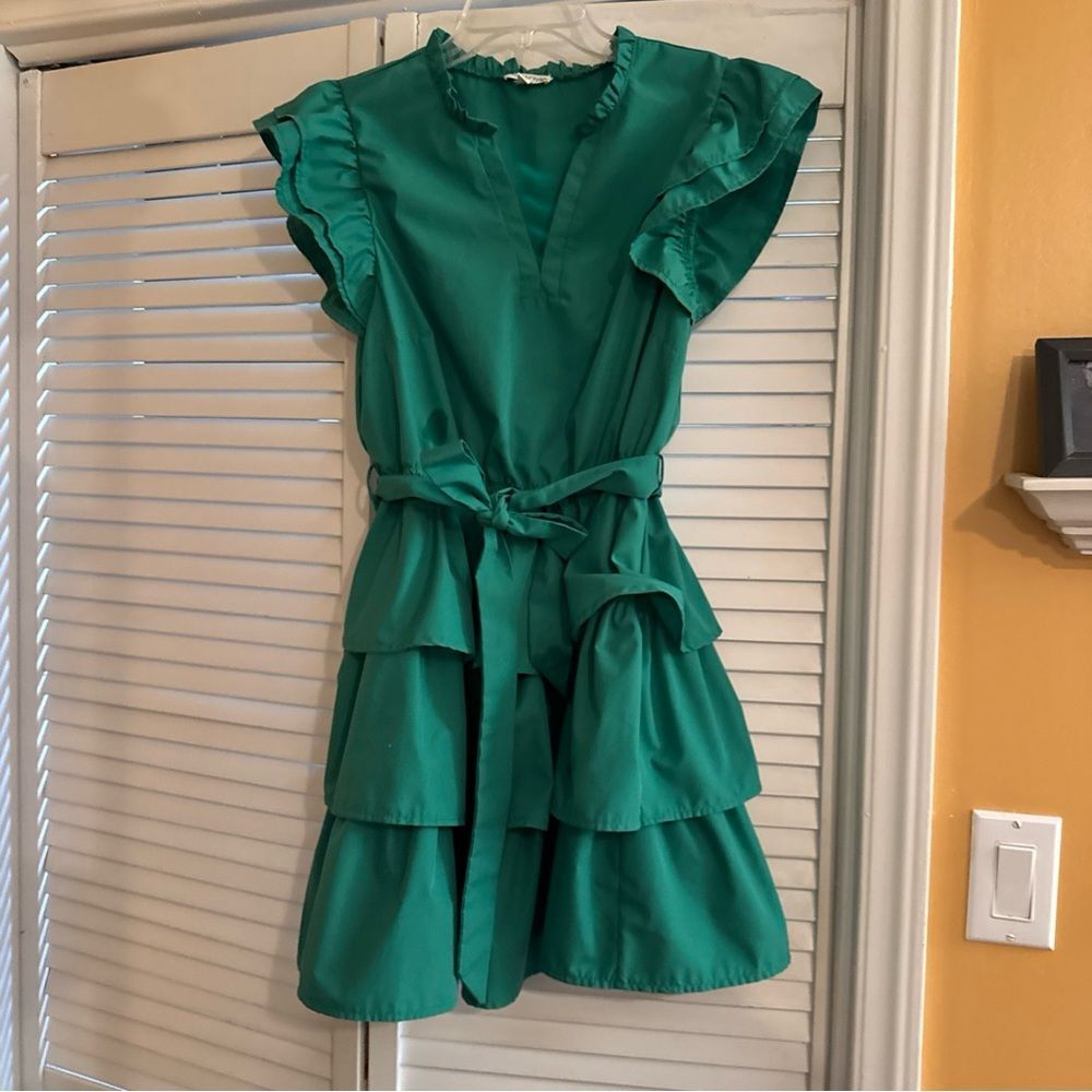 Main Strip Vibrant Green Layered Mini Dress